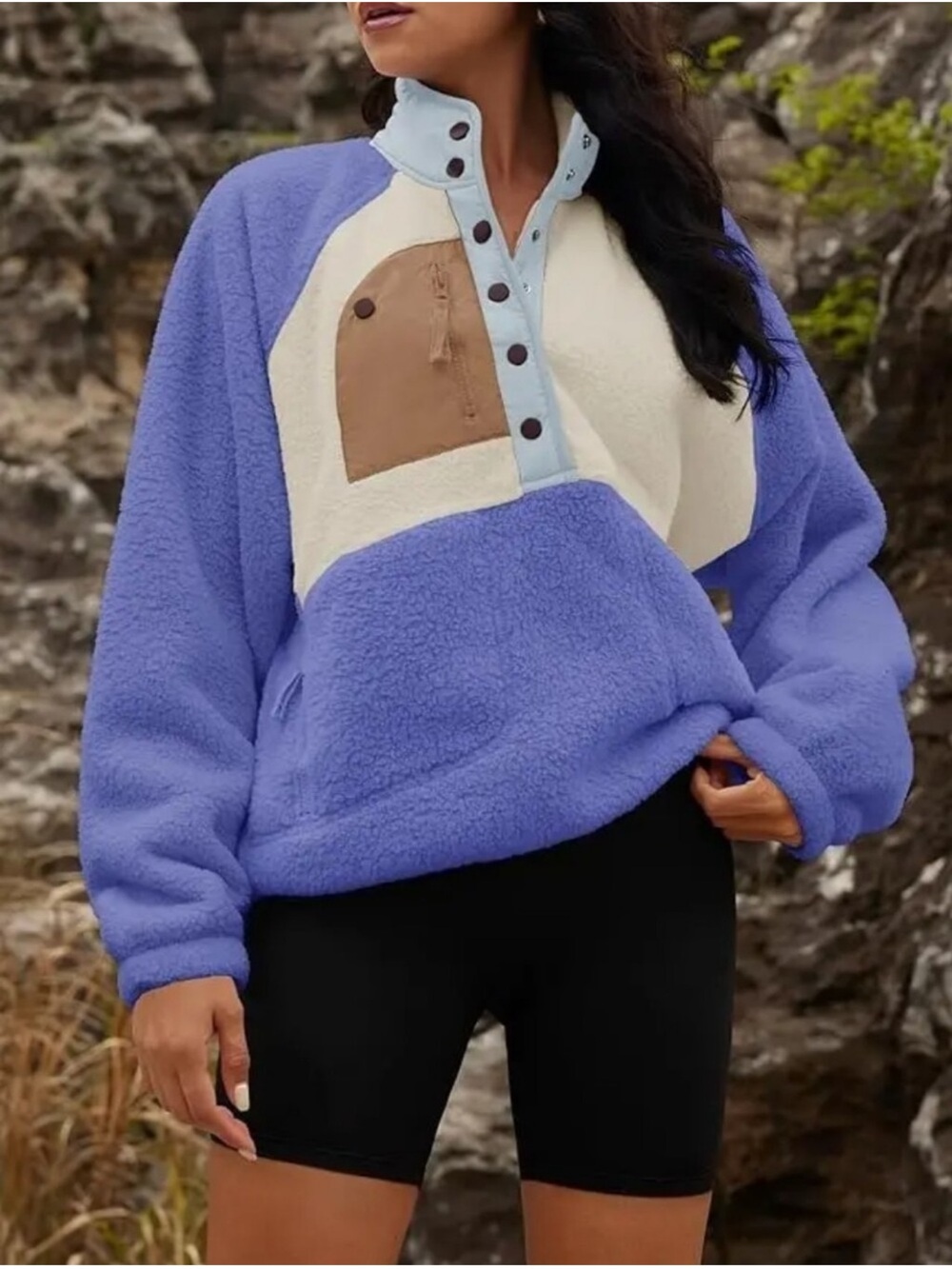 FP Movement by Free People Lavender & Cream Colorblock Teddy Pullover